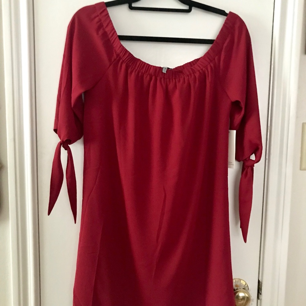 Red off the shoulder dress